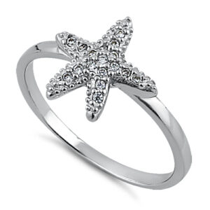 sterling silver starfish cz ring