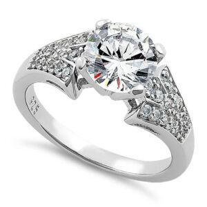 sterling silver stylish round cut clear cz ring