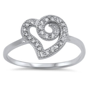 sterling silver swirl heart cz ring