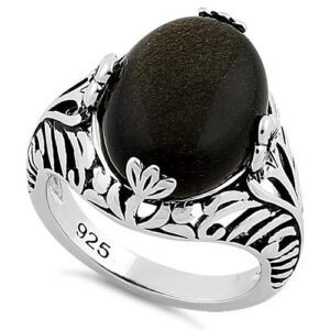 sterling silver timeless gold obsidian gemstone ring
