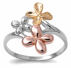 sterling silver tri tone flower ring