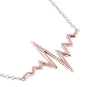 sterling silver two tone rose gold plated heartbeat necklace