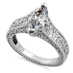 sterling silver vines filigree maquise cut clear cz engagement ring