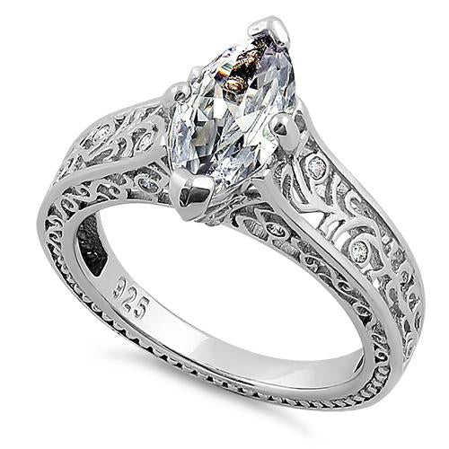 sterling silver vines filigree maquise cut clear cz engagement ring sterling silver vines filigree maquise cut clear cz engagement ring